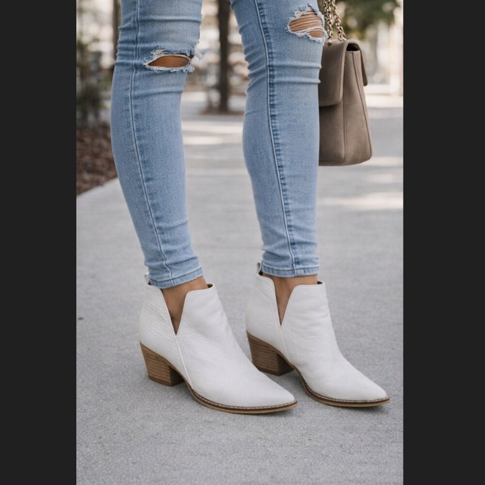 White Leather Women’s Western Ankle Booties